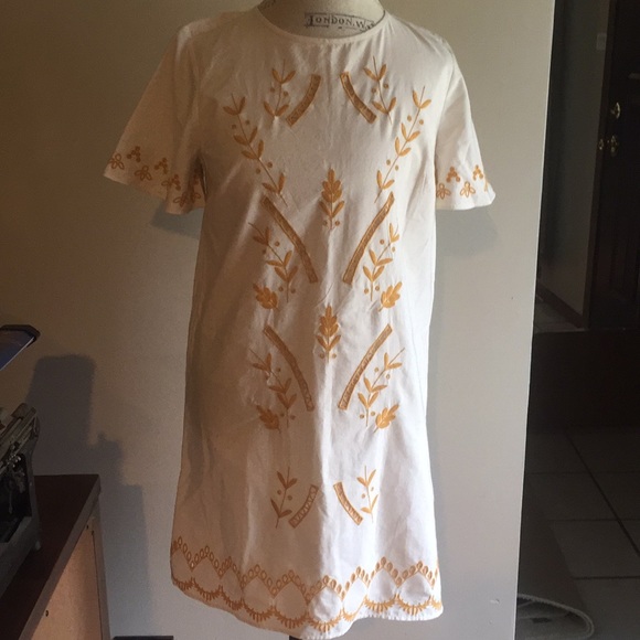 Ann Taylor Loft Cream Dress with Gold Embroidery - Picture 2 of 3